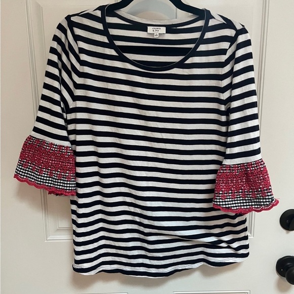 Crown & Ivy striped embroidered bell sleeve top size medium - Picture 1 of 3